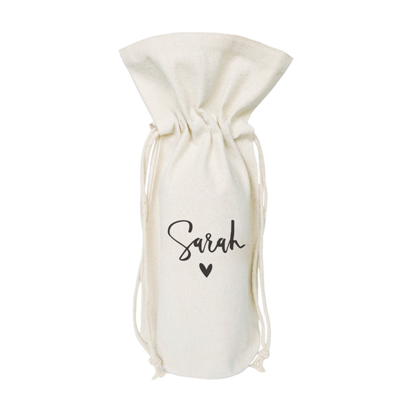 The Cotton and Canvas Co. Personalized Name with Heart Canvas Wine Bag