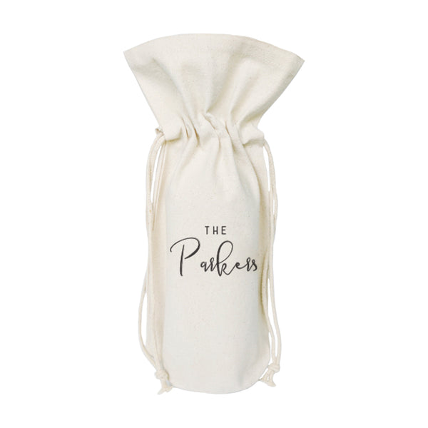 The Cotton and Canvas Co. Personalized Last Name Canvas Wine Bag