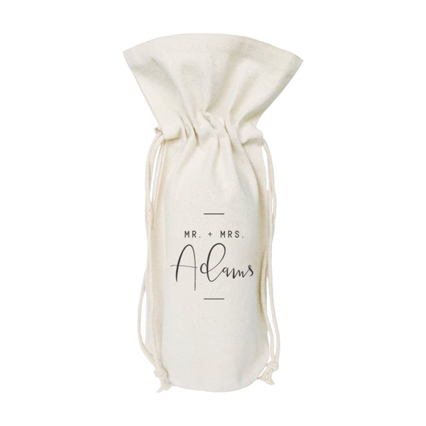 The Cotton and Canvas Co. Mr. & Mrs. with Last Name Cotton Canvas Wine Bag