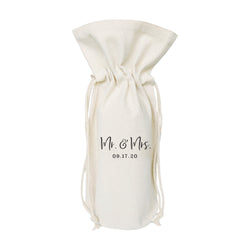 Mr. & Mrs. with Date Cotton Canvas Wine Bag - The Cotton and Canvas Co.