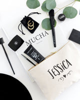 Personalized Name with Mini Heart Cosmetic Bag and Travel Make Up Pouch - The Cotton and Canvas Co.