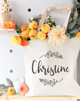 Personalized Name with Vine Cotton Canvas Tote Bag - The Cotton and Canvas Co.