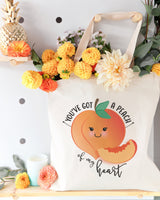 You've Got a Peach of My Heart Cotton Canvas Tote Bag - The Cotton and Canvas Co.