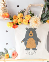Personalized Name Bear Cotton Canvas Tote Bag - The Cotton and Canvas Co.