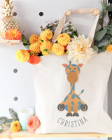 Personalized Name Giraffe Cotton Canvas Tote Bag - The Cotton and Canvas Co.