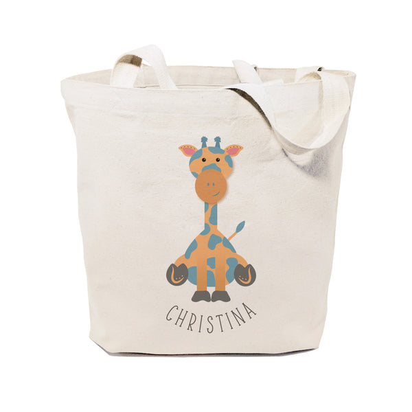The Cotton and Canvas Co. Personalized Name Giraffe Cotton Canvas Tote Bag