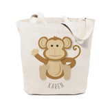 Personalized Name Monkey Cotton Canvas Tote Bag - The Cotton and Canvas Co.