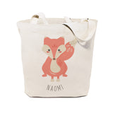 Personalized Name Fox Cotton Canvas Tote Bag - The Cotton and Canvas Co.