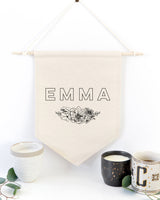 Personalized Name with Florals Hanging Wall Banner - The Cotton and Canvas Co.