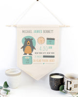 Personalized Bear Newborn Baby Announcement Hanging Wall Banner - The Cotton and Canvas Co.