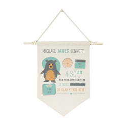 Personalized Bear Newborn Baby Announcement Hanging Wall Banner - The Cotton and Canvas Co.