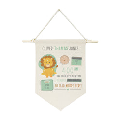 Personalized Lion Newborn Baby Announcement Hanging Wall Banner - The Cotton and Canvas Co.