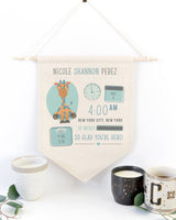 Personalized Giraffe Newborn Baby Announcement Hanging Wall Banner - The Cotton and Canvas Co.