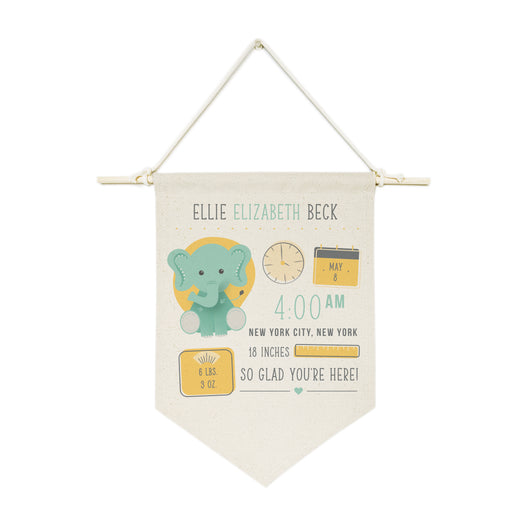 Personalized Elephant Newborn Baby Announcement Hanging Wall Banner - The Cotton and Canvas Co.
