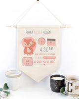 Personalized Fox Newborn Baby Announcement Hanging Wall Banner - The Cotton and Canvas Co.