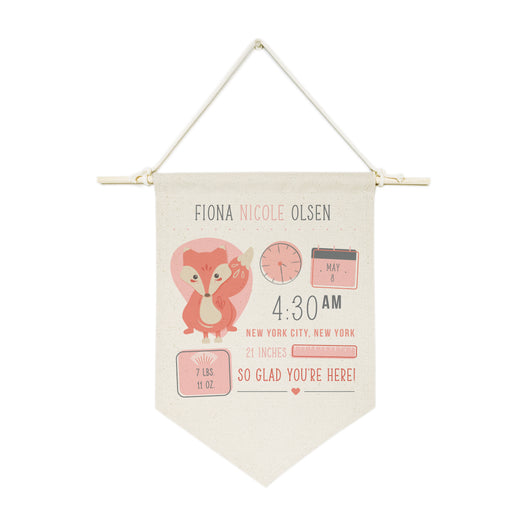 Personalized Fox Newborn Baby Announcement Hanging Wall Banner - The Cotton and Canvas Co.