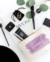 Personalized Name Purple Watercolor Cosmetic Bag and Travel Make Up Pouch - The Cotton and Canvas Co.