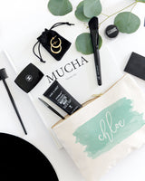 Personalized Name Blue Watercolor Cosmetic Bag and Travel Make Up Pouch - The Cotton and Canvas Co.