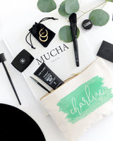Personalized Name Aqua Watercolor Cosmetic Bag and Travel Make Up Pouch - The Cotton and Canvas Co.