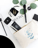 Personalized Name Blue Floral Cosmetic Bag and Travel Make Up Pouch - The Cotton and Canvas Co.