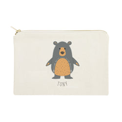 Personalized Name Bear Cotton Canvas Cosmetic Bag - The Cotton and Canvas Co.