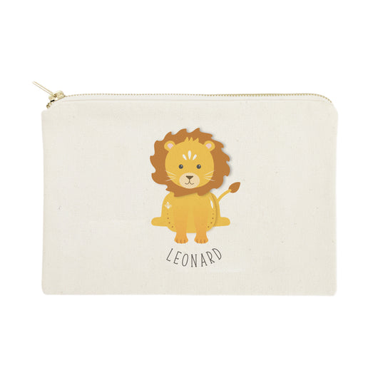 Personalized Name Lion Cotton Canvas Cosmetic Bag - The Cotton and Canvas Co.