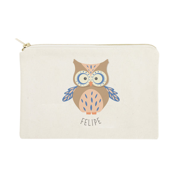 The Cotton and Canvas Co. Personalized Name Owl Cotton Canvas Cosmetic Bag