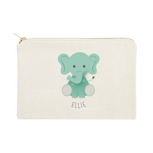 Personalized Name Elephant Cotton Canvas Cosmetic Bag - The Cotton and Canvas Co.