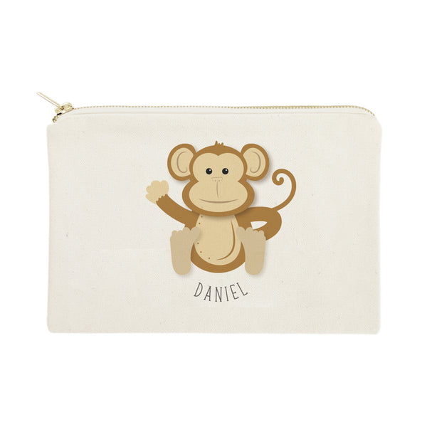 The Cotton and Canvas Co. Personalized Name Monkey Cotton Canvas Cosmetic Bag