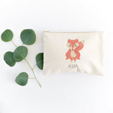 Personalized Name Fox Cotton Canvas Cosmetic Bag - The Cotton and Canvas Co.