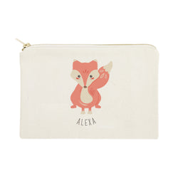 Personalized Name Fox Cotton Canvas Cosmetic Bag - The Cotton and Canvas Co.