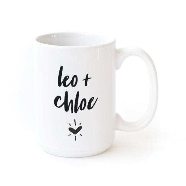 The Cotton and Canvas Co. Heart and Seek Personalized Couple Names Coffee Mug