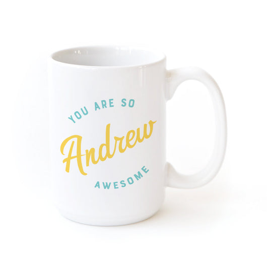 You are Awesome Personalized Coffee Mug, Yellow and Aqua - The Cotton and Canvas Co.