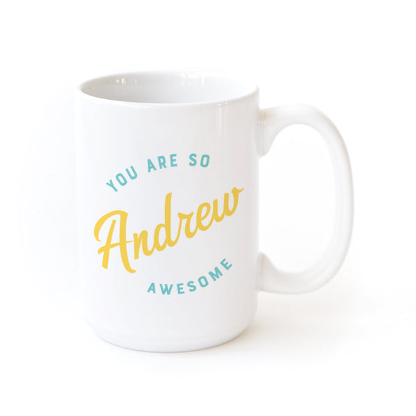 The Cotton and Canvas Co. You are Awesome Personalized Coffee Mug, Yellow and Aqua