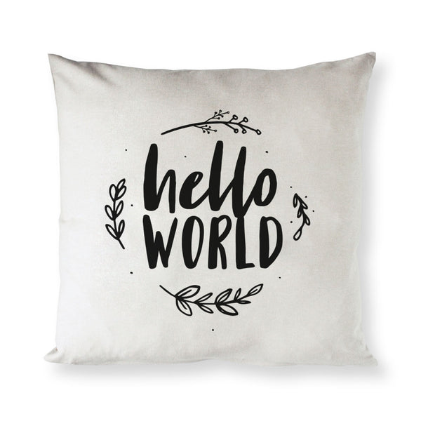 The Cotton and Canvas Co. Hello World with Vines Baby Cotton Canvas Pillow Cover
