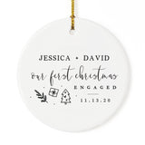 Our First Christmas Engaged with Name and Date Christmas Ornament