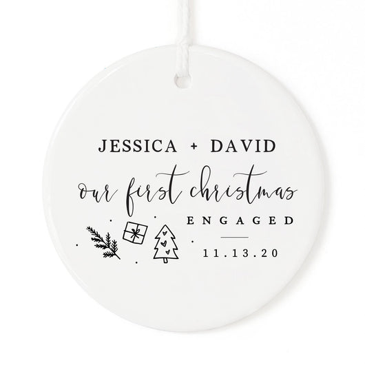 Our First Christmas Engaged with Name and Date Christmas Ornament
