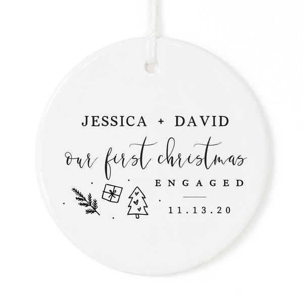 The Cotton and Canvas Co. Our First Christmas Engaged with Name and Date Christmas Ornament