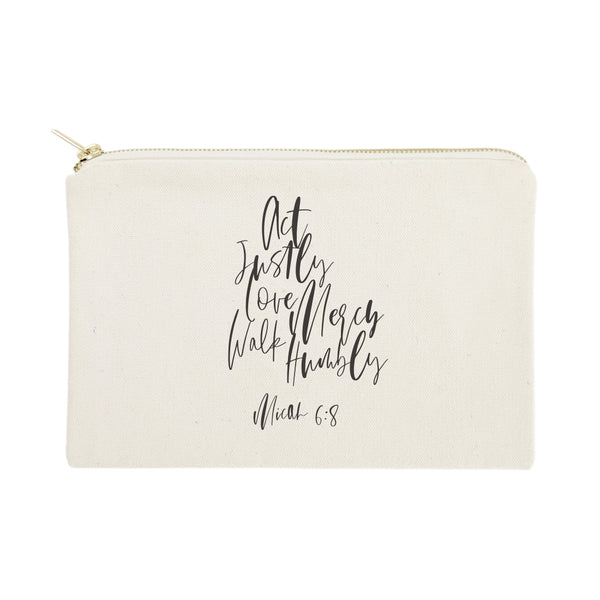 The Cotton and Canvas Co. Act Justly Love Mercy Walk Humbly - Micah 6:8 Cotton Canvas Cosmetic Bag