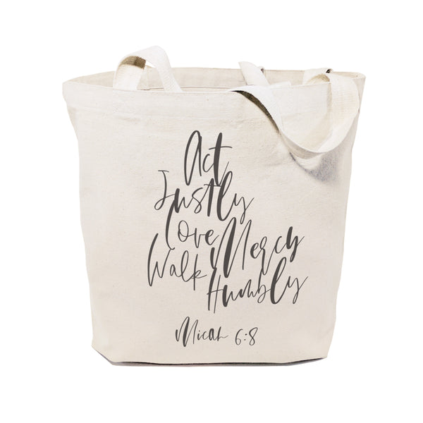 The Cotton and Canvas Co. Act Justly Love Mercy Walk Humbly, Micah 6:8 Cotton Canvas Tote Bag
