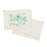 Personalized Name Aqua Floral Cosmetic Bag and Travel Make Up Pouch - The Cotton and Canvas Co.