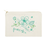 Personalized Name Aqua Floral Cosmetic Bag and Travel Make Up Pouch - The Cotton and Canvas Co.