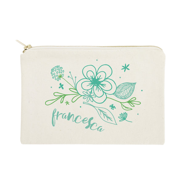 The Cotton and Canvas Co. Personalized Name Aqua Floral Cosmetic Bag and Travel Make Up Pouch