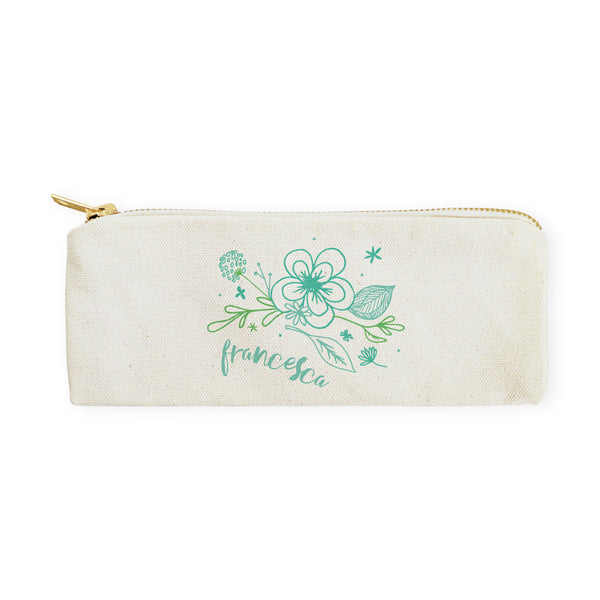 The Cotton and Canvas Co. Personalized Name Aqua Floral Cotton Canvas Pencil Case and Travel Pouch