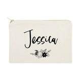 Personalized Name Black and White Floral Cosmetic Bag and Travel Make Up Pouch - The Cotton and Canvas Co.