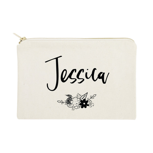 The Cotton and Canvas Co. Personalized Name Black and White Floral Cosmetic Bag and Travel Make Up Pouch