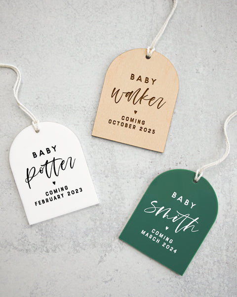 The Cotton & Canvas Co. Personalized Baby Last Name With Date Acrylic Arch Ornament