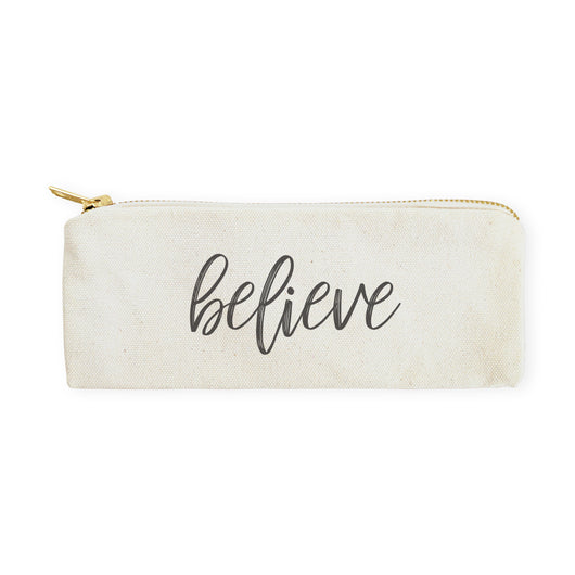 Believe Cotton Canvas Pencil Case and Travel Pouch - The Cotton and Canvas Co.