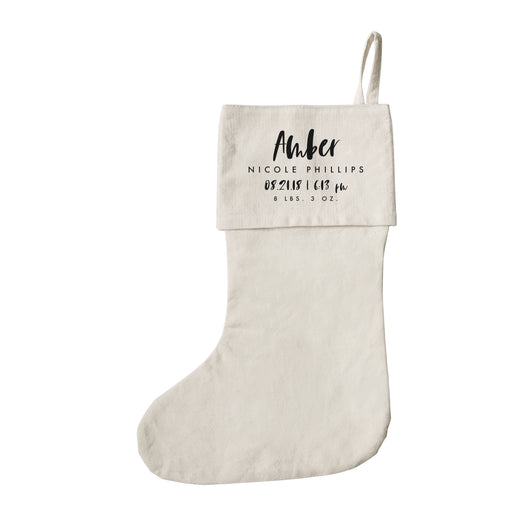 Personalized Newborn Baby Stats Christmas Stocking - The Cotton and Canvas Co.