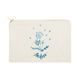 Personalized Name Blue Floral Cosmetic Bag and Travel Make Up Pouch - The Cotton and Canvas Co.